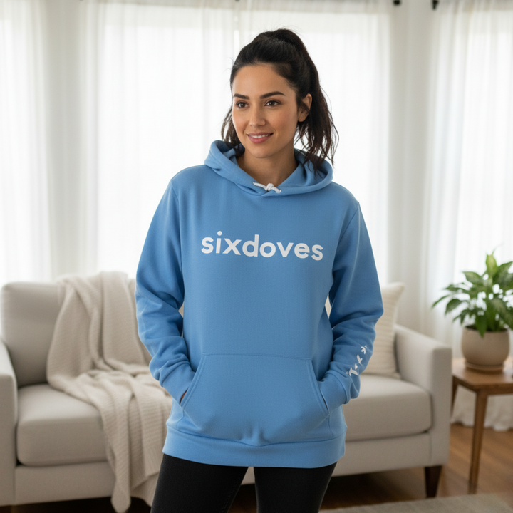 Gifts for cancer patients including a sixdoves blue Comfort Hoodie Sweatshirt to show support and connection during a patient's cancer journey. 