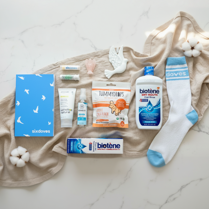sixdoves Chemo Starter Care Package with gentle essentials to ease treatment side effects and provide comfort throughout the cancer journey.  
