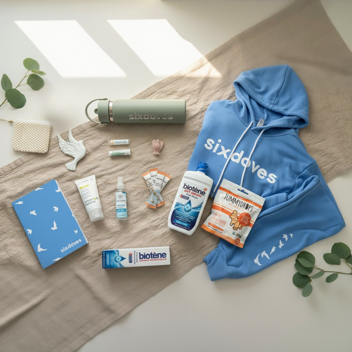 sixdoves Deluxe Chemo Care Package with gentle essentials to ease treatment side effects and provide comfort throughout the cancer journey.  
