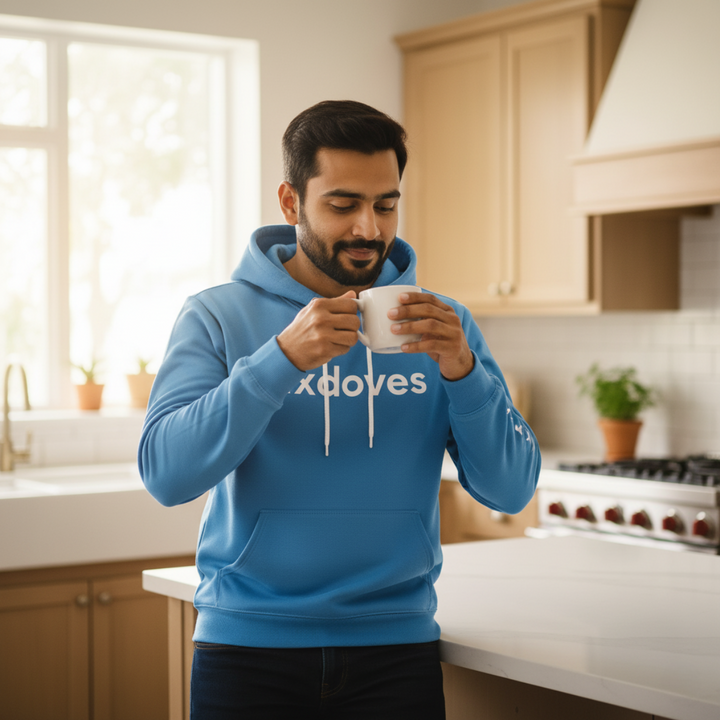 Gifts for cancer patients including a soft, cozy blue sixdoves hoodie unisex sweatshirt to keep patients warm during cancer treatment and beyond.
