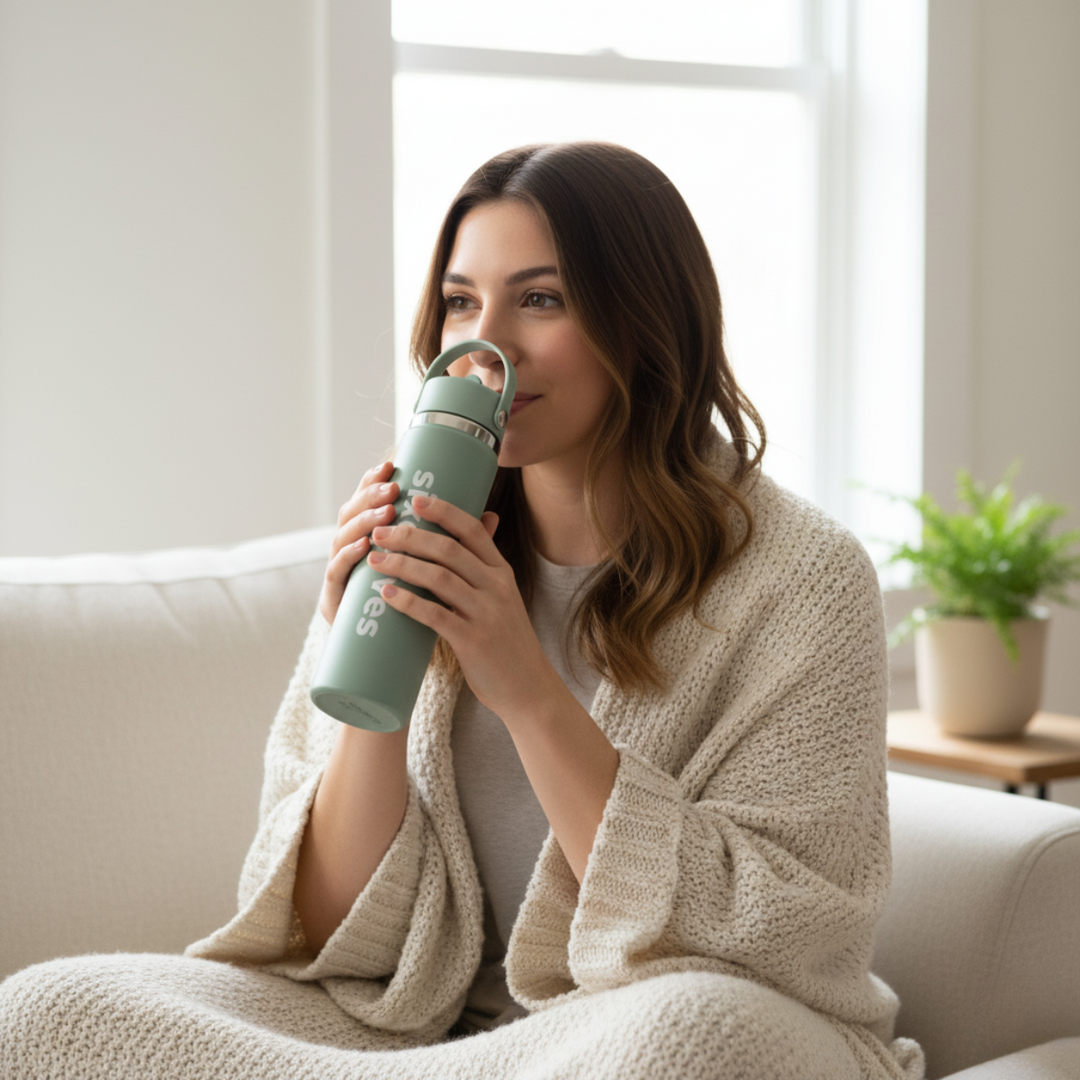 Gifts for cancer patients including a sixdoves Hydro Flask Water Bottle to keep patients hydrated during and after chemo and radiation treatments. 