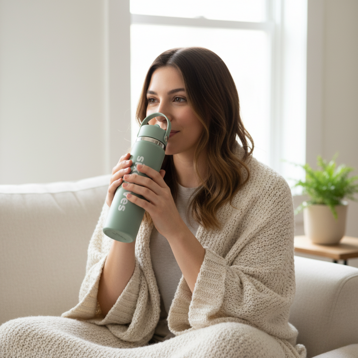 Gifts for cancer patients including a sixdoves Hydro Flask Water Bottle to keep patients hydrated during and after chemo and radiation treatments. 