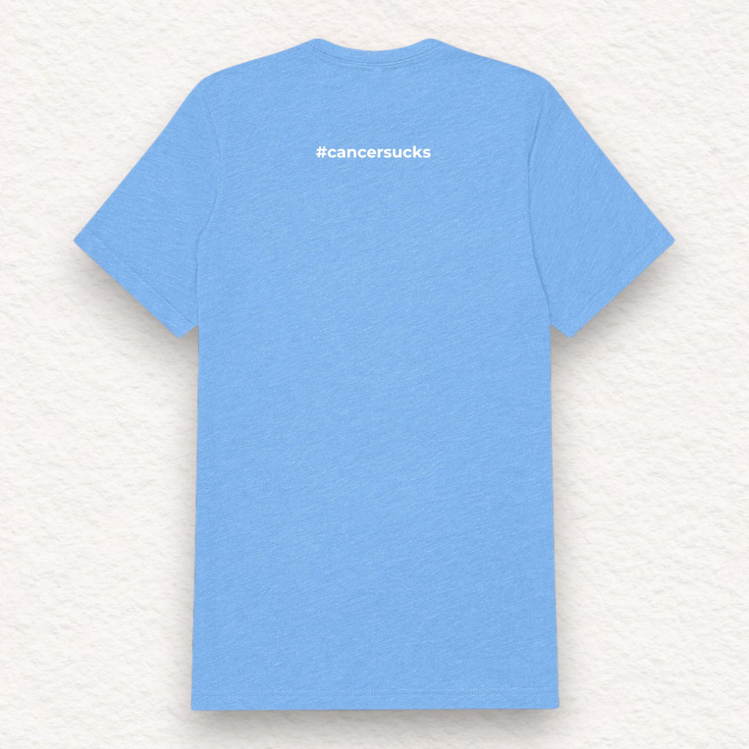 Gifts for cancer patients including a sixdoves Cancer Sucks t-shirt to show support and connection during a patient's cancer journey and beyond. 
