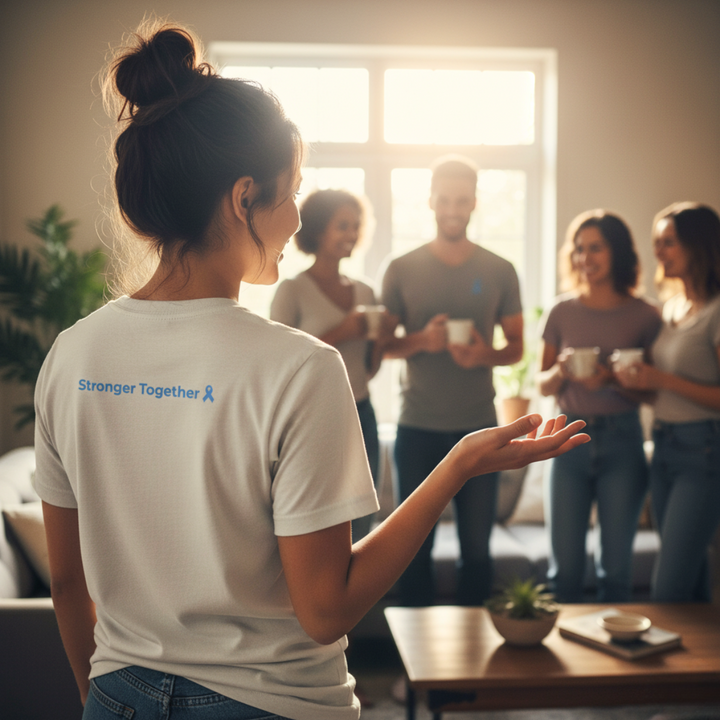 Gifts for cancer patients including a sixdoves Stronger Together t-shirt to show support and connection during a patient's cancer journey. 